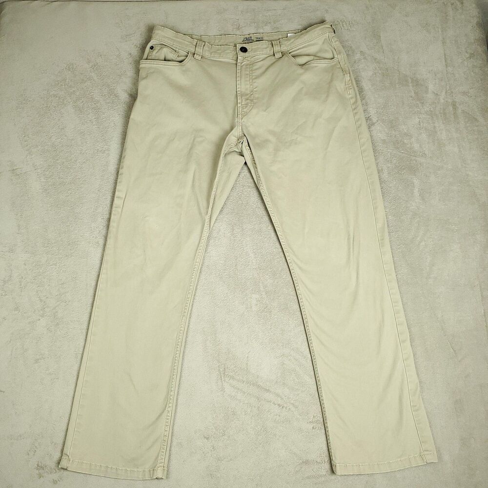 IZOD Saltwater Pants Mens 36x30 Measured Beige Stretch Chino Straight Casual